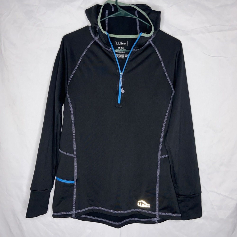 L.L.Bean M REG Misses ID 286689 Midweight Hooded 1/4 zip Pullover, Ponytail.